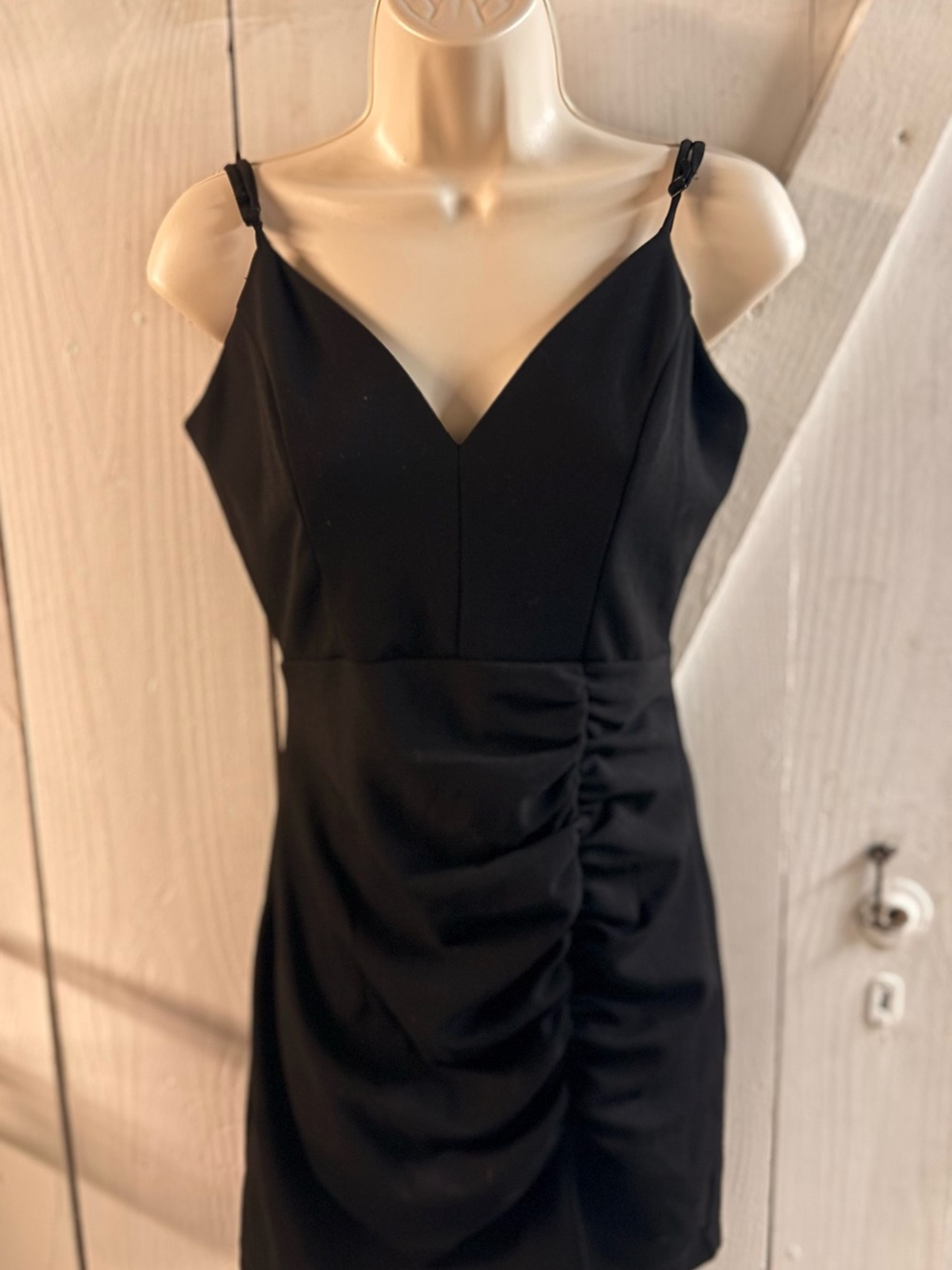 Emerald Sundae Black V-Neck Ruched Mini Dress